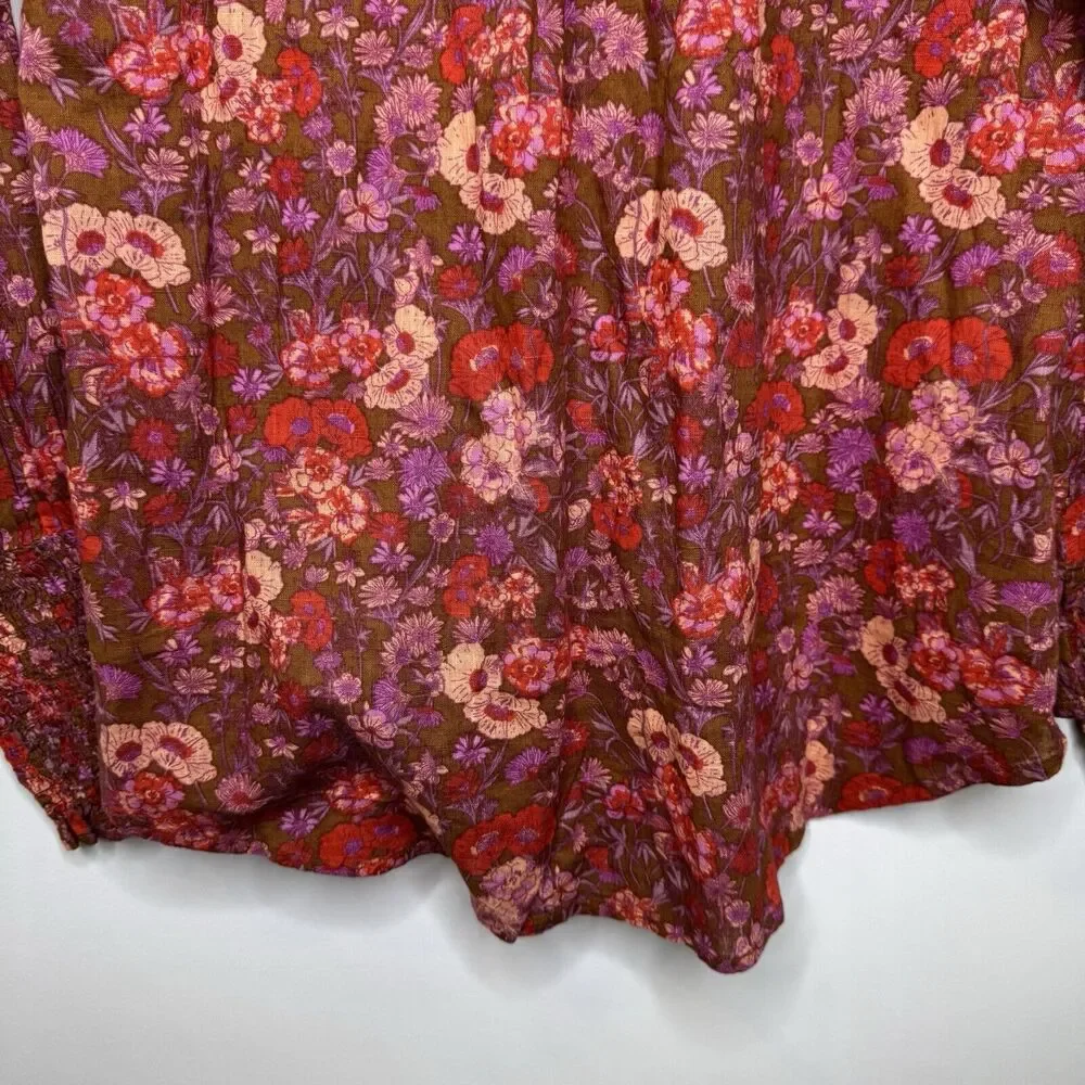 Free People Wild Gardenia Blouse XS Earth Combo Button Up Floral Retail $138